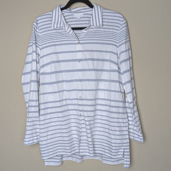 J. Jill Button Front Tunic Grey Collared Shirt Size M Coastal Grandma Work Cozy - Picture 1 of 9